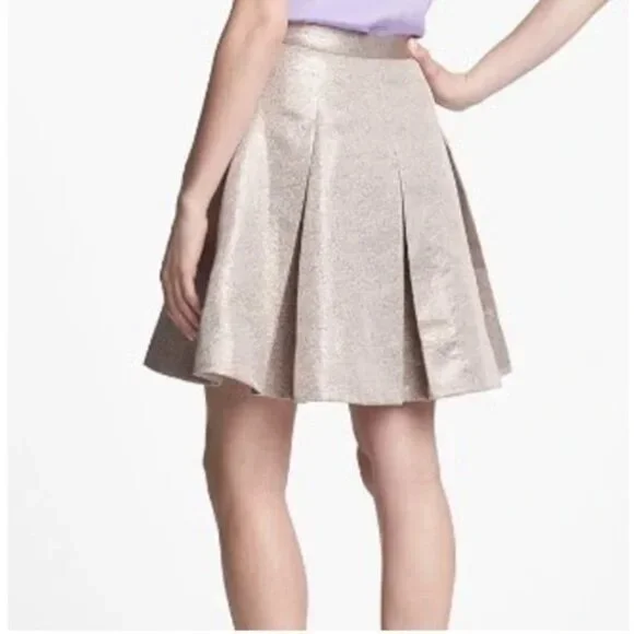 NWT 🦋 KATE SPADE 🌸 Women's Gold Metallic Pleated Elegant Skirt Sz 00 $358 - Picture 2 of 2